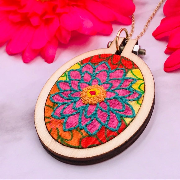 🏷SOLD🏷 Hand Sewn  Embroidery Pendant Necklace - Picture 3 of 6